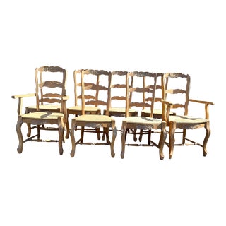 Country French Set of Eight Ladderback Dining Chairs For Sale
