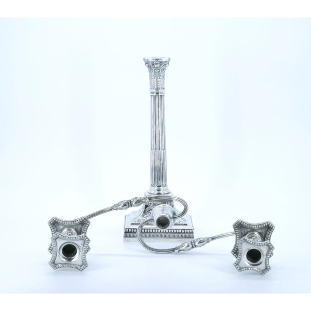 Exceptional 19th century English silverplate five-light candelabrum by James Dixon with fine repousse and chased designs...