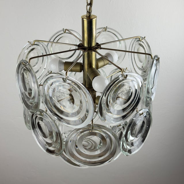 Vintage Glass Disc Chandelier, Italy 1970s For Sale - Image 11 of 18