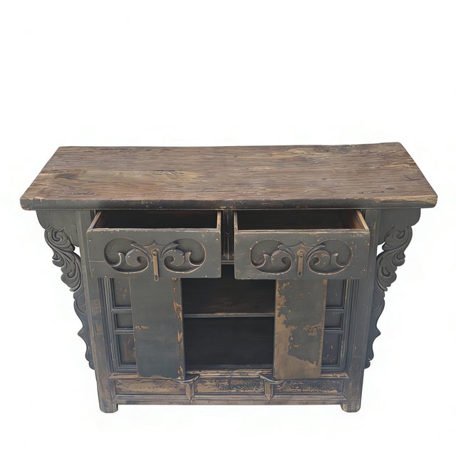 Dual-Drawer Coffer Cabinet With Carved Sides For Sale - Image 4 of 5