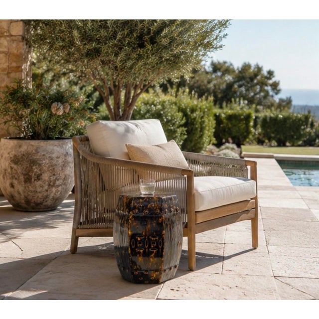 Vintage Hollywood Regency Tortoiseshell Glazed Ceramic Garden Stool For Sale - Image 10 of 12