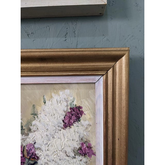 Mid-Century Modern Swedish "Hyacinths" Vintage Floral Still Life Oil Painting, Framed For Sale - Image 4 of 9
