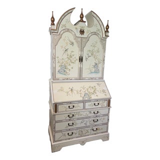 Vintage Chinoiserie Cream Color Hand Painted Secretary For Sale