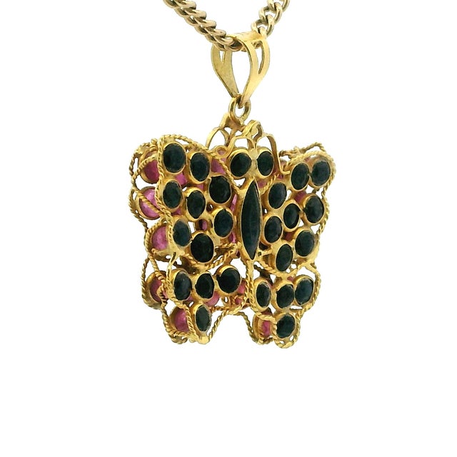 Vintage 18k Gold Ruby Sapphire Butterfly Pendant For Sale - Image 10 of 12