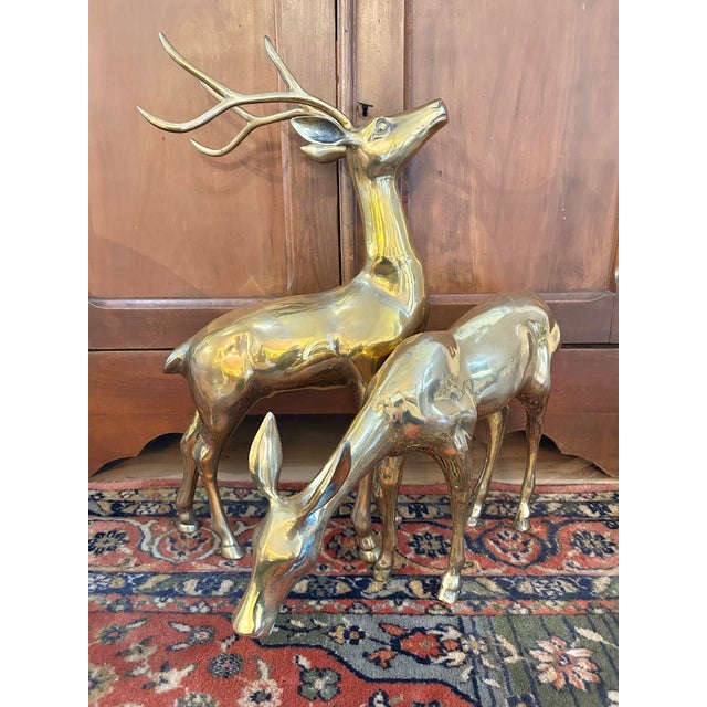 Mid 20th Century Large Polished Brass Deer Statues - A Pair For Sale - Image 10 of 11