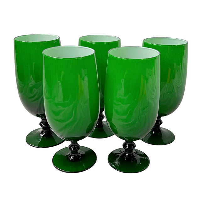 1960s Vintage Carlo Moretti Italian Green Goblets - Set of 5 For Sale - Image 10 of 10