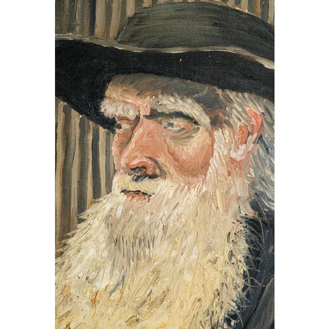 Captivating Bearded Man With Hat Antique Oil Painting Rustic Home Decor For Sale - Image 4 of 15