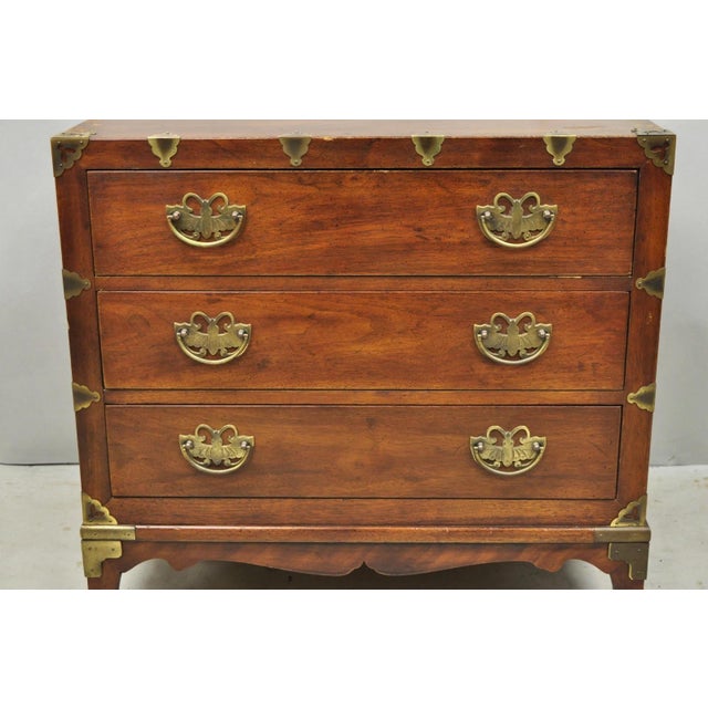 Henredon Mid 20th Century Henredon Pan Asian Chinoiserie Brass Butterfly 3 Drawer Campaign Chest Commode For Sale - Image 4 of 17