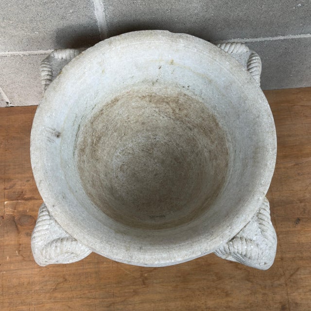 Large Antique White Marble Vase with Carved Ram's Head, 20th Century For Sale - Image 6 of 13