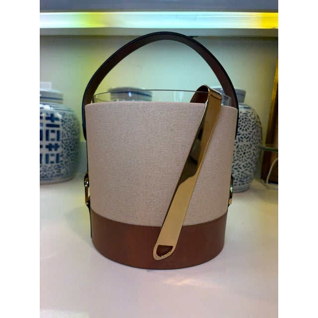 Ralph Lauren Home Ralph Lauren Home Garrett Equestrian Canvas Leather Ice Bucket With Glass Insert For Sale - Image 4 of 13