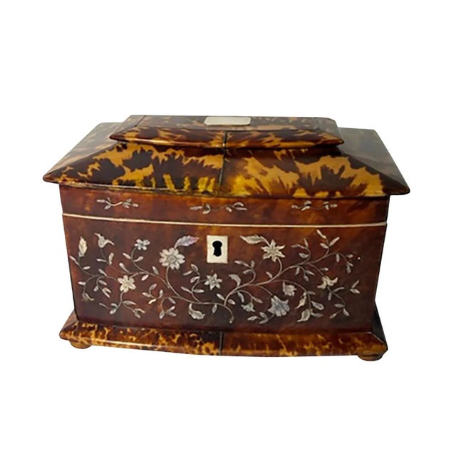 Brown 1870 English Faux Tortoiseshell Tea Caddy For Sale - Image 8 of 8