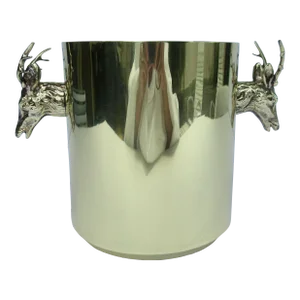 Vintage C.1970's Italian Brass and Copper With Antler Head, Handled Ice, And/Or Champagne/Wine Bucket
