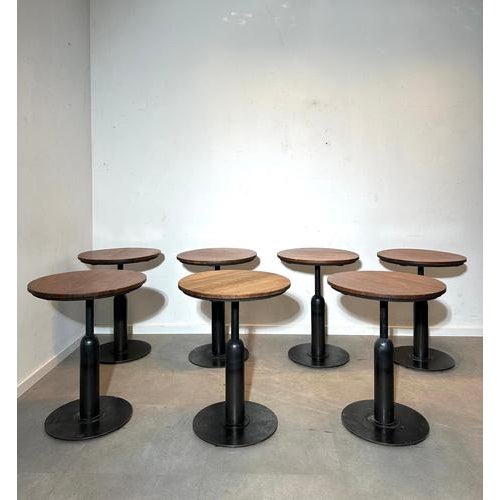 Industrial Round Bistro Table with Wooden Top For Sale - Image 6 of 6