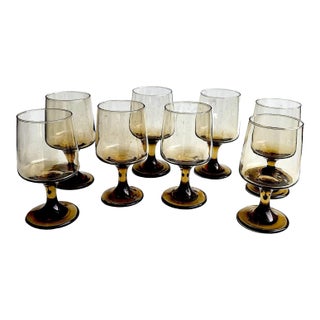 1960s Tawny Accent Water or Wine Goblets by Libbey Glass Company, Set of 8 For Sale
