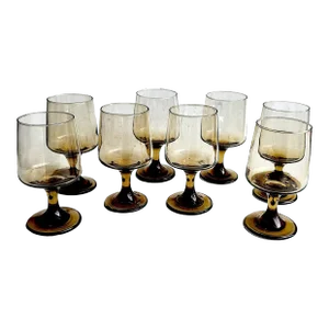 1960s Tawny Accent Water or Wine Goblets by Libbey Glass Company, Set of 8
