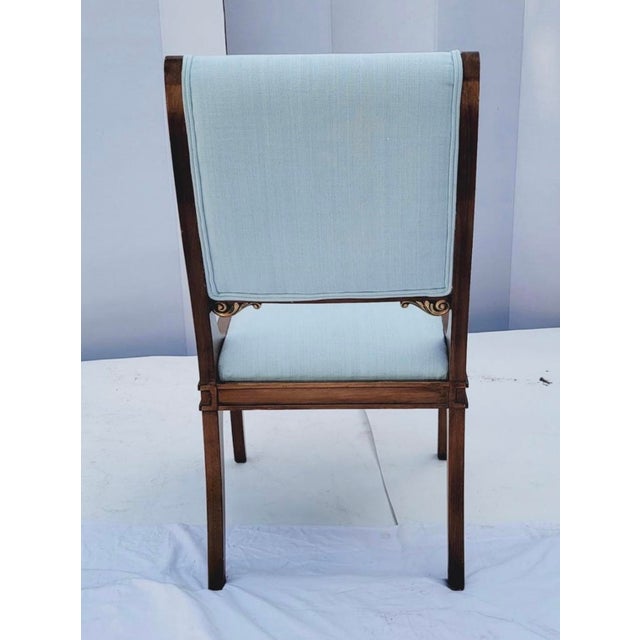 Robin's Egg Blue Regency Style Carved Walnut and Gilt Dining Chairs Att. Grosfeld House - S/10 For Sale - Image 8 of 8