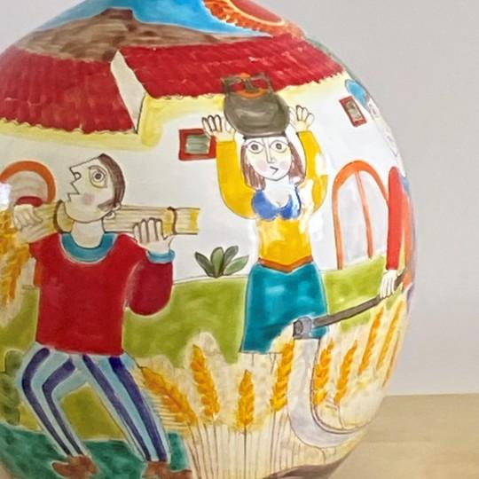 Antique White Vintage Giovanni DeSimone Vase - Farm and Harvest Scenes, Signed (Rare Large Size 11¾” X 10”) For Sale - Image 8 of 12