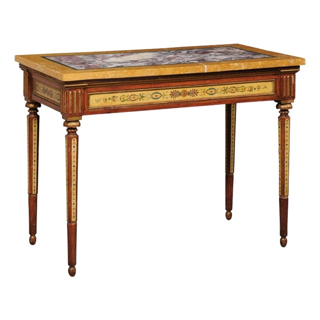 Italian Painted Table with Inlay Marble Top For Sale