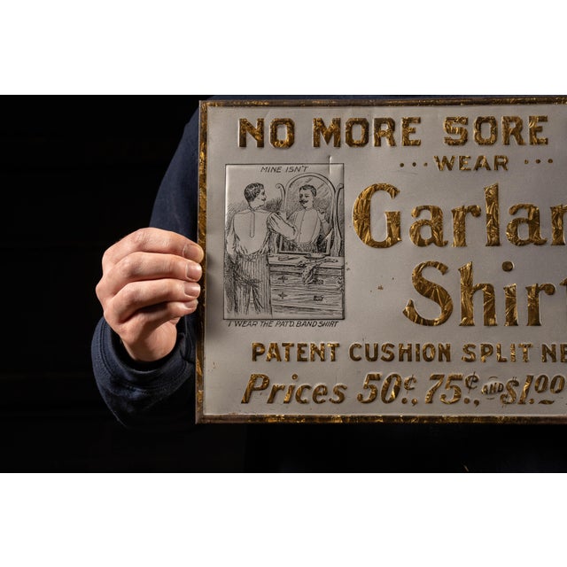 American Antique Garland Shirts Tin-Over-Cardboard Sign For Sale - Image 3 of 6
