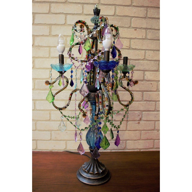 Gypsy Style Multicolored Bohemian Jeweled Crystal Candelabra Table Lamp