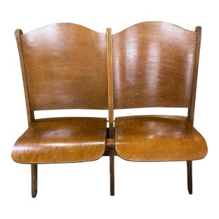 Mid 20th Century Vintage 2 Seater Tandem Folding Bench Stadium Theatre Folding Chairs -Inventory of 12 (24 Seats) For Sale