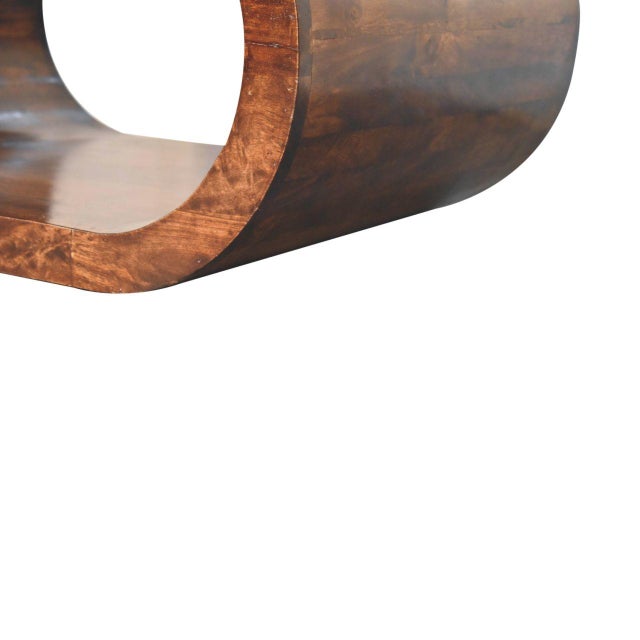 Walnut-Finish Mango Wood Curved Coffee Table For Sale - Image 4 of 8