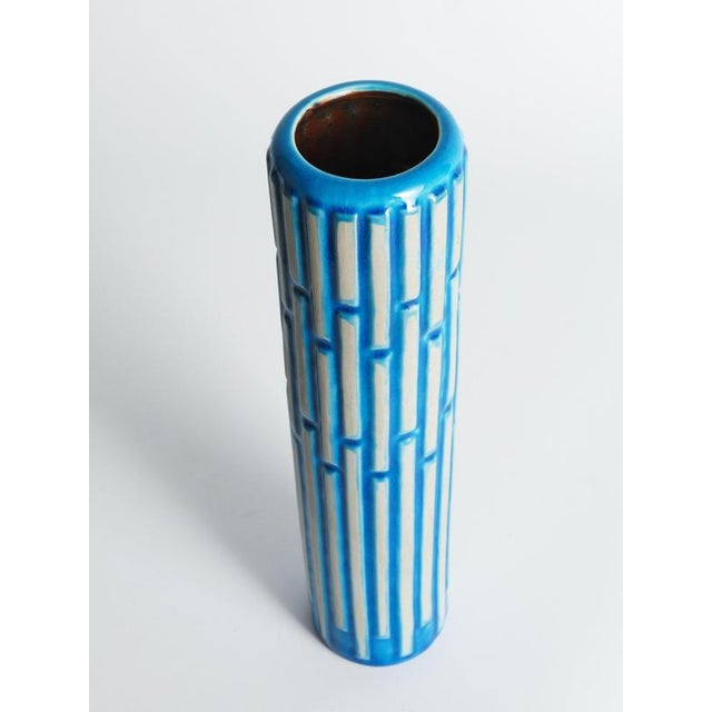 Tall Slender Blue Ceramic Cylinder Vase by Carl-Harry Stålhane for Rörstrand, 1960s For Sale - Image 17 of 18