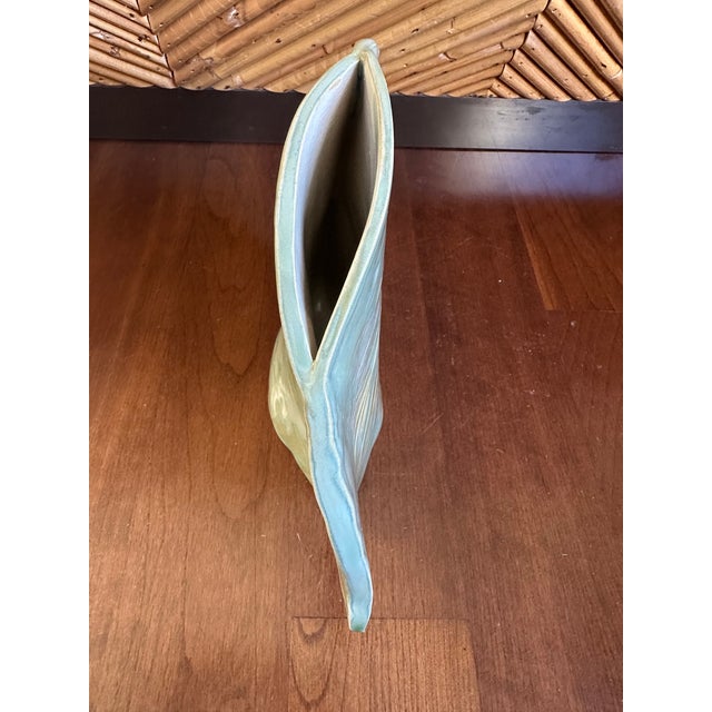 1980s Vintage Signed Leaf Shaped Glazed Ceramic Vase For Sale - Image 5 of 13