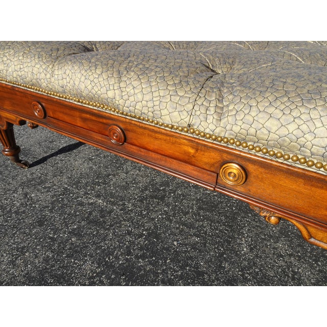 Cream Large Vintage Theodore Alexander Tufted Bench Ottoman Coffee Table W Game Table For Sale - Image 8 of 15