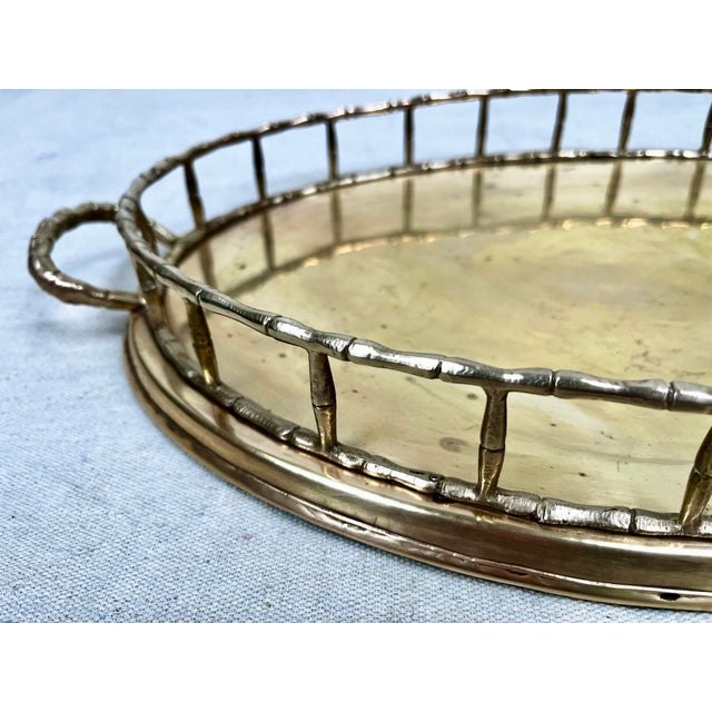 Mid 20th Century Vintage Faux Bamboo Brass Oval Tray For Sale - Image 5 of 7