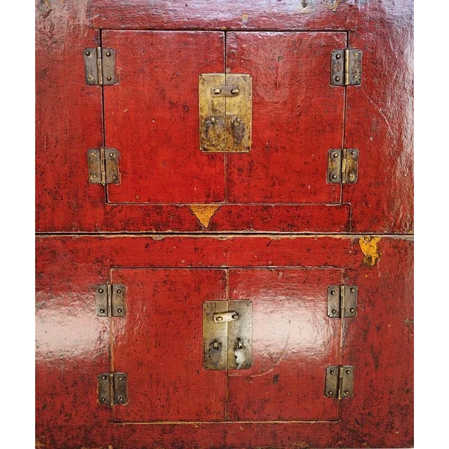 Early 19th Century Red Stacked Antique Trunks For Sale - Image 4 of 10