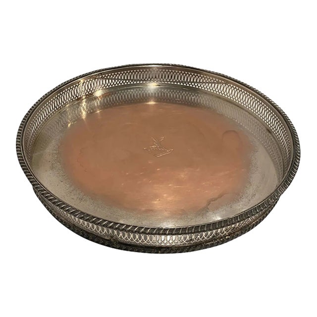 Silverplate Round Gallery Tray With Heraldry For Sale