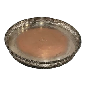 Silverplate Round Gallery Tray With Heraldry
