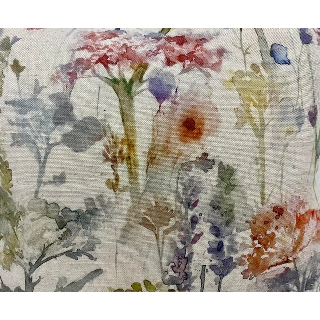 Textile 16" Square Pillow With a Watercolor-Look Pattern Depicting Pink, Coral & Purple Trees & Flowers - Made in Uk. For Sale - Image 7 of 11