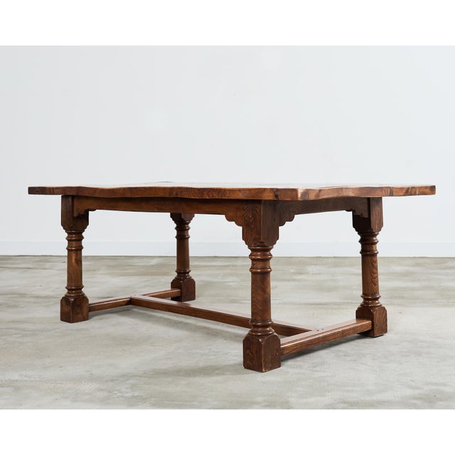 French Provincial Country French Provincial Hardwood Farmhouse Trestle Dining Table For Sale - Image 3 of 12