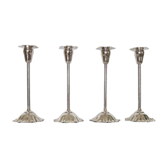 Metal Four Marie Zimmermann Arts & Crafts Silvered Candle Holders, Circa 1915 For Sale - Image 7 of 9