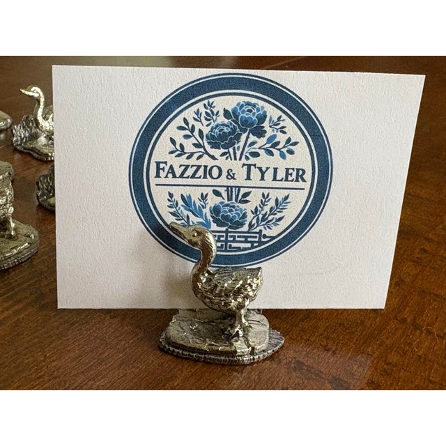 Vintage 1975 Metzke Pewter Duck Place Card Holders – Original Boxes - Set of 12 for Palm Beach Regency, Hollywood Regency, Dinner Party Accent For Sale - Image 10 of 12