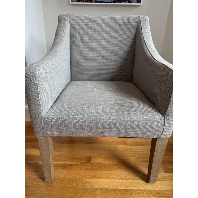 Light Gray Practically New Set of 4 Pottery Barn Slope Arm Dining Chairs Gray W/ Seadrift Legs For Sale - Image 8 of 8