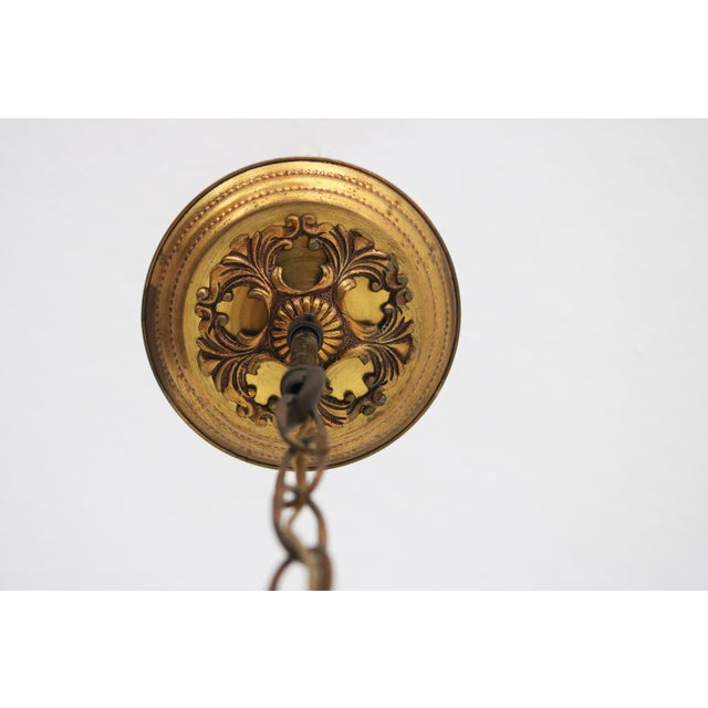 Antique Japanese Style Brass and Etched Glass Hanging Lantern, Early 20th Century For Sale - Image 4 of 18