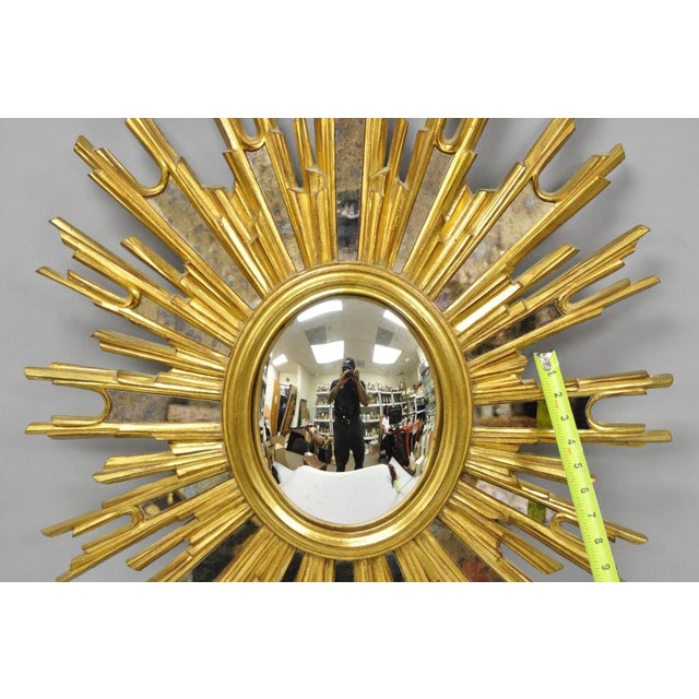 Vintage Italian Hollywood Regency Gold Gilt Sunburst Convex Bullseye Wall Mirror For Sale - Image 13 of 15