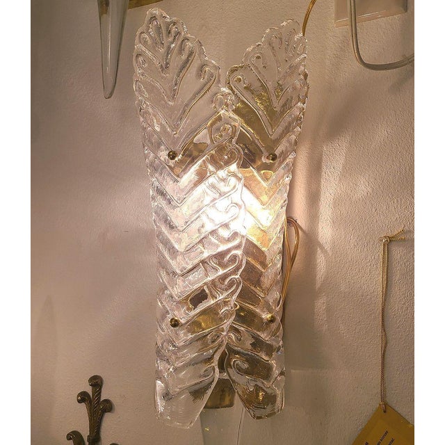 Transparent 1970s Clear Murano Glass Mid Century Modern Sconces - A Pair For Sale - Image 8 of 12