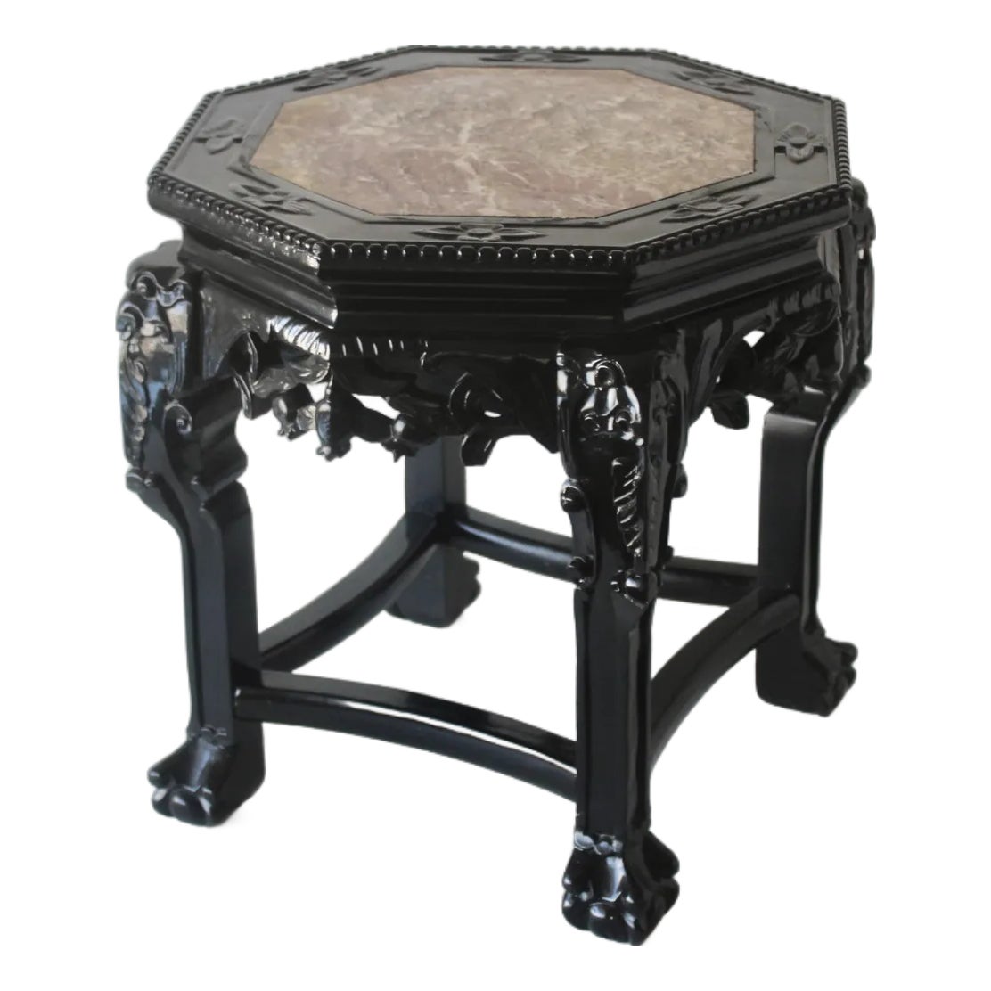 Early 20th Asian Carved Octagonal Hardwood Marble Top Low Stand Side ...