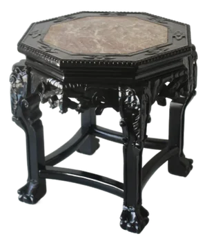 Early 20th Asian Carved Octagonal Hardwood Marble Top Low Stand Side Table Plant Stand