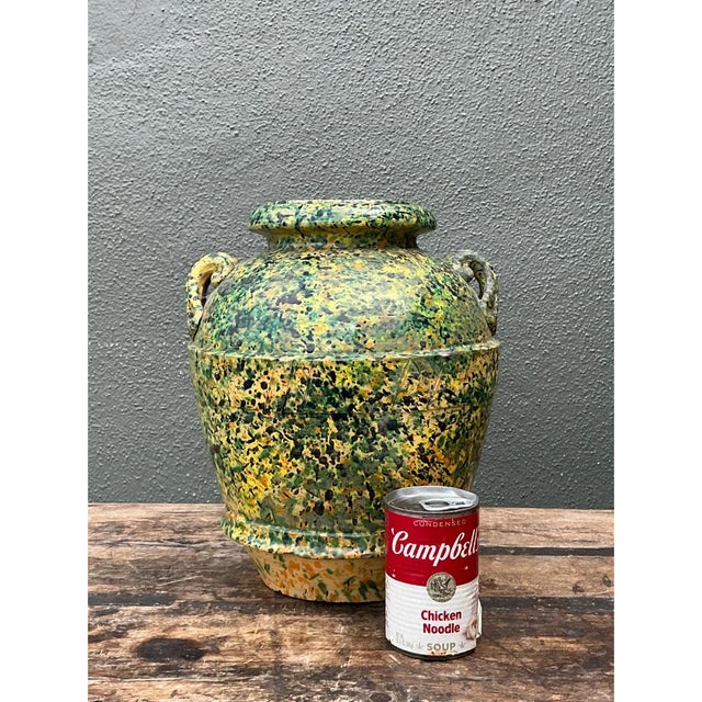 Forest Green Vintage Speckled Pottery Vessel For Sale - Image 8 of 12