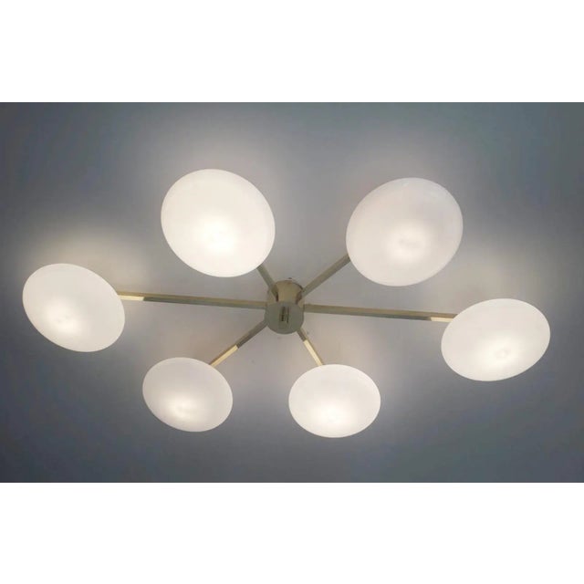Mid-Century Modern Angelo Natural Brass Glossy White Glass Flush Mount by Fabio Ltd For Sale - Image 3 of 10
