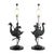 PAIR OF BRONZE OSTRICH LAMPS Beautiful Pair of Bronze Sculptures of Ostriches Ridden by Cherubs, Set on Marble Bases as...