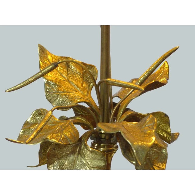 1970s Brass Gold Table Lamp with Foliage For Sale - Image 5 of 7