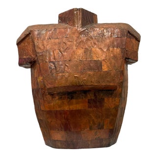Midcentury, Heavy, Copper Cladded Wood Torso, Monogrammed For Sale