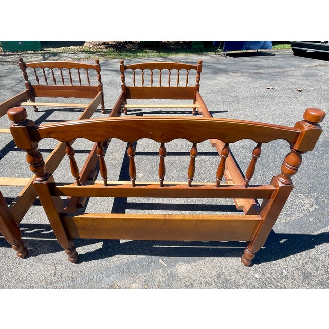 Brown Late 20th Century L. & J. G. Stickley American Colonial Cherry Twin Beds For Sale - Image 8 of 18