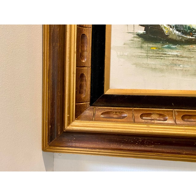 Mid-Century Modern Vintage Boats at Sea by P. Wong For Sale - Image 3 of 5